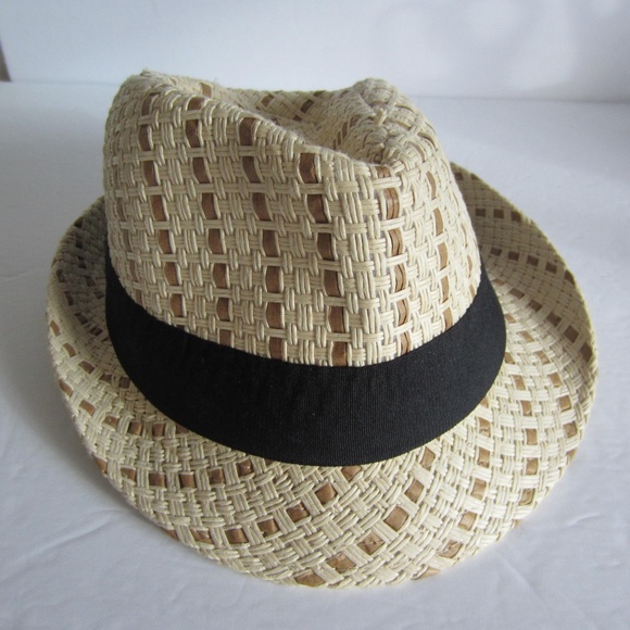 Milani Other - Milani Natural Straw Fedora Leaf Print L /XL W/Black Ribbon Band  RN# 112001